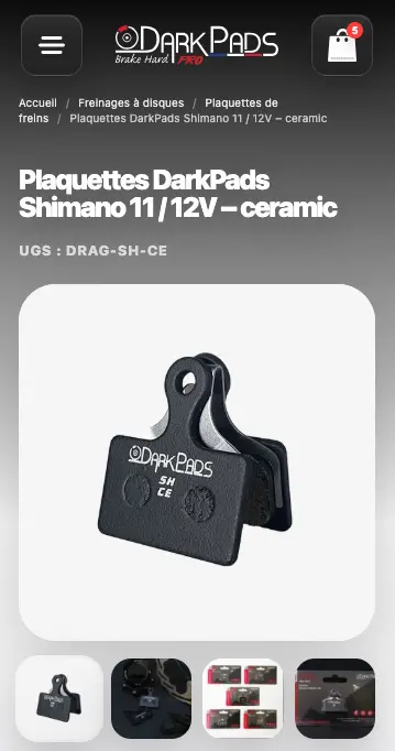 Nouvelle fiche produit DarkPads sur mobile
