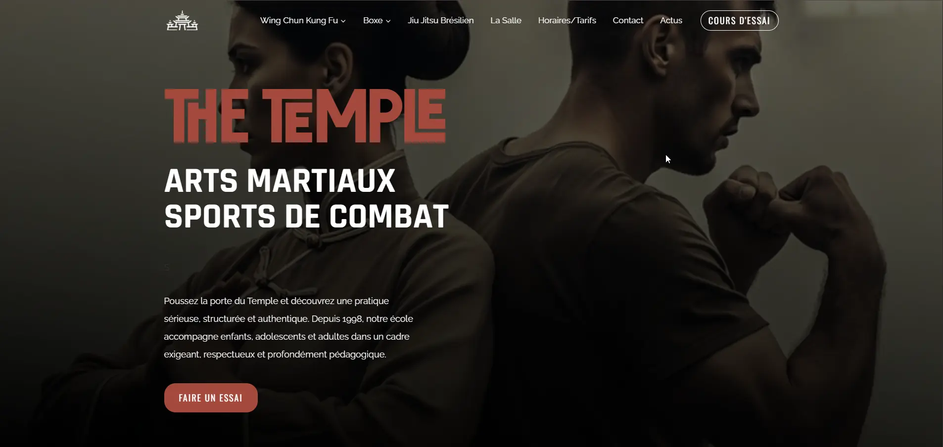 Page d’accueil du site The Temple sur ordinateur